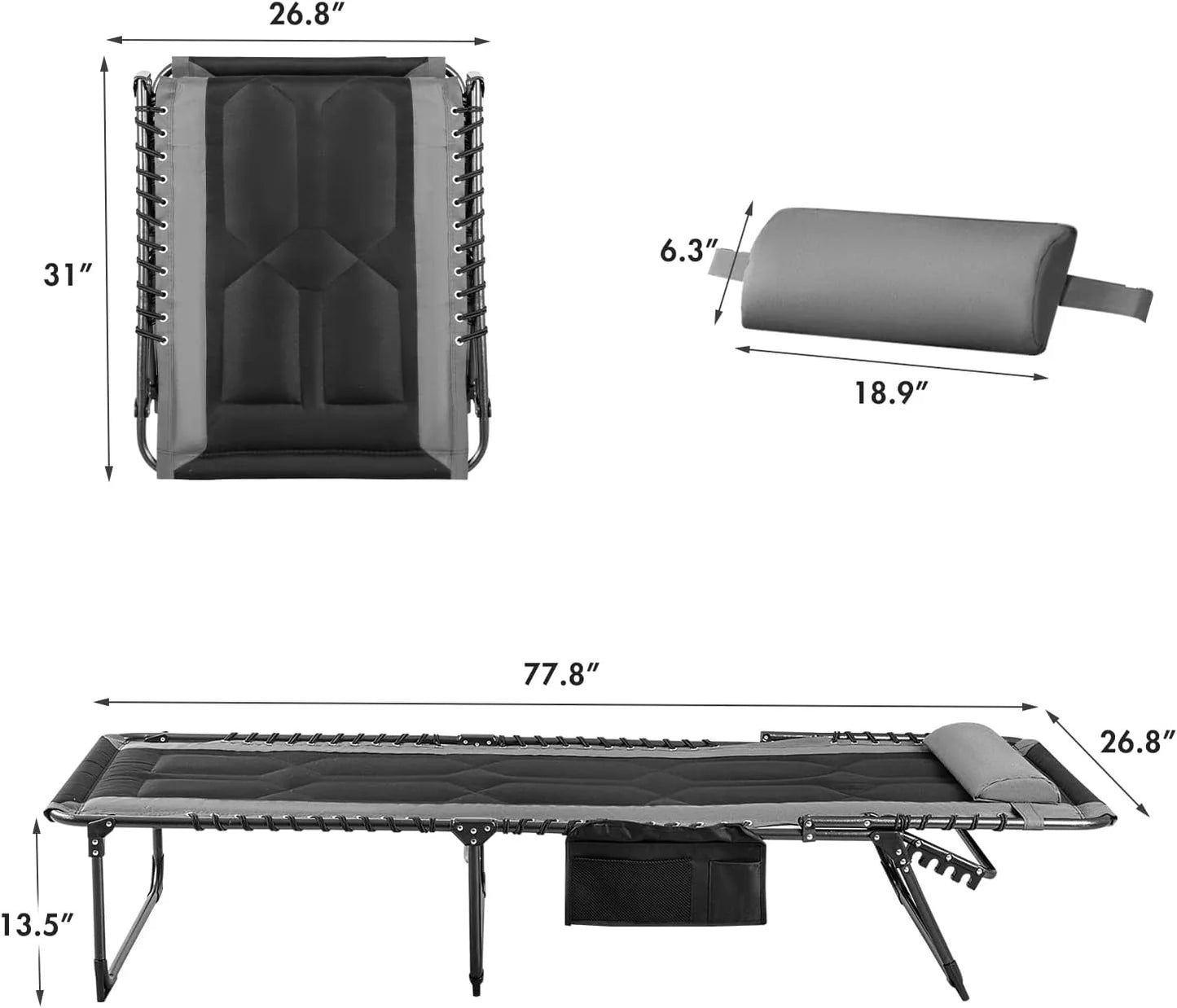 Outdoor Folding Chaise Lounge Chair Portable 4 Position With Pillow