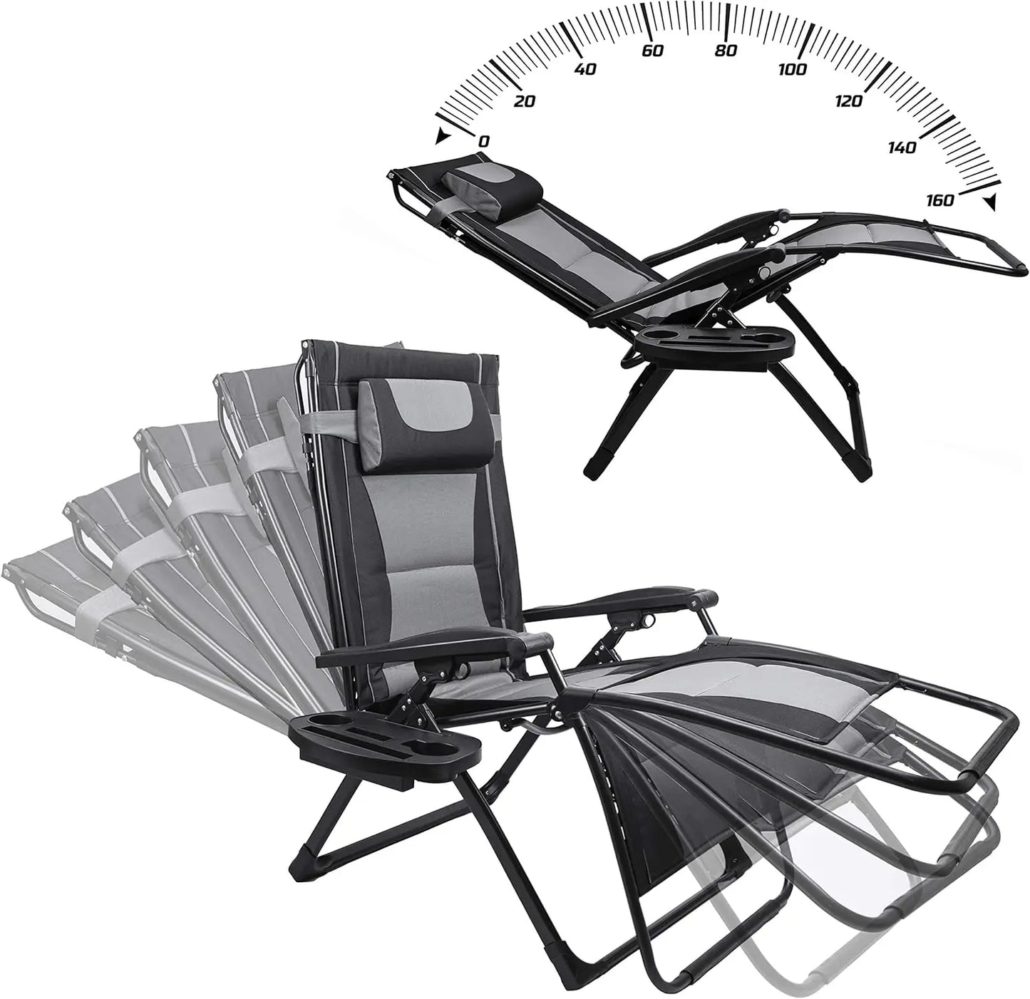 Zero Gravity Folding Chair With Sunshade For Outdoor Camping Patio