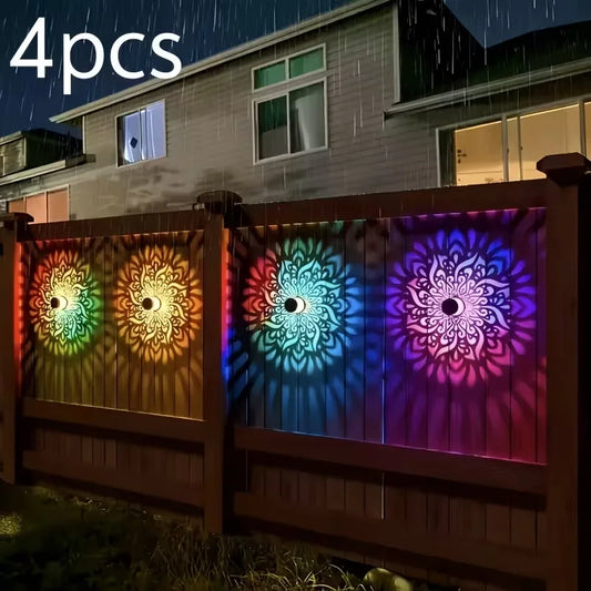 Solar Wall Light 4 Pack Outdoor IP44 Mandala Metal Pattern