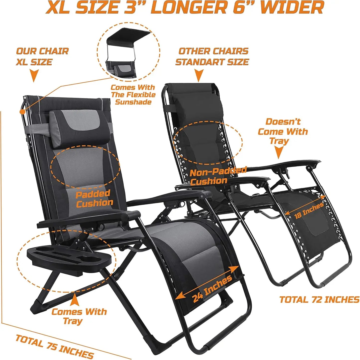 Zero Gravity Folding Chair With Sunshade For Outdoor Camping Patio