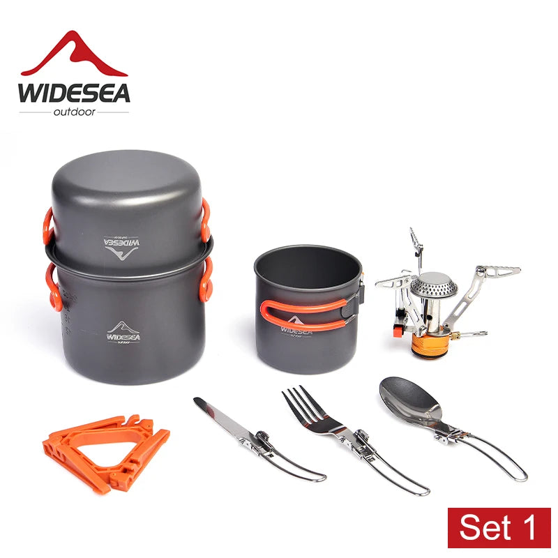 Widesea Camping Cookware Set Portable Stove Pot Cup For Three
