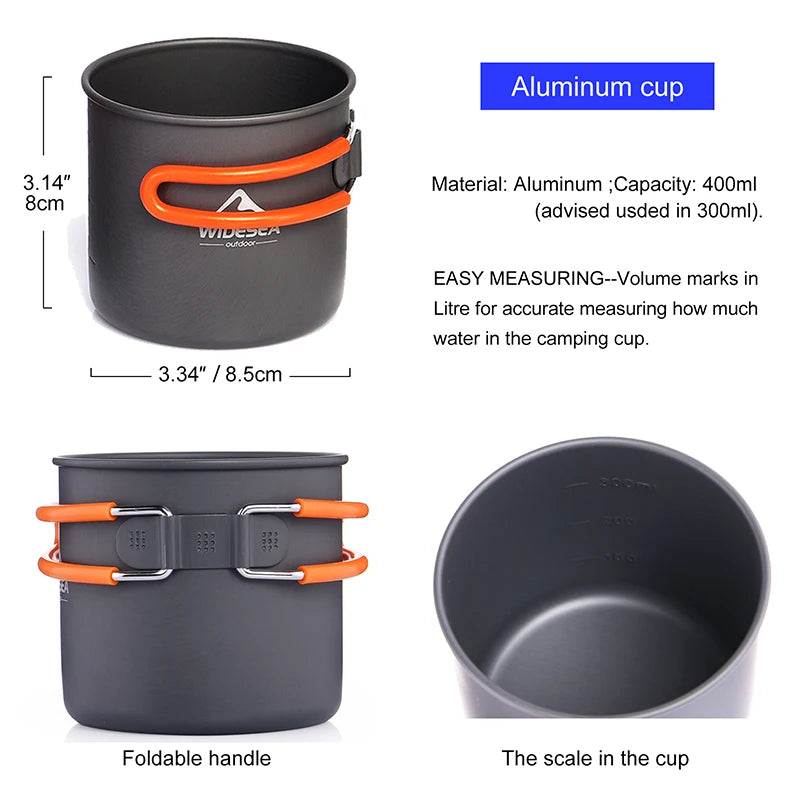 Widesea Camping Cookware Set Portable Stove Pot Cup For Three