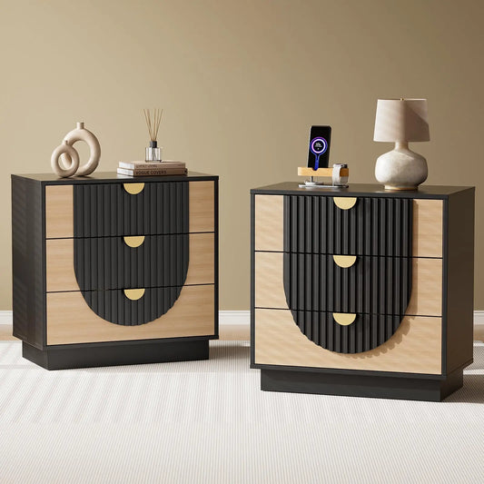 Symmetrical Arc 3 Drawer Nightstand With Charging Station