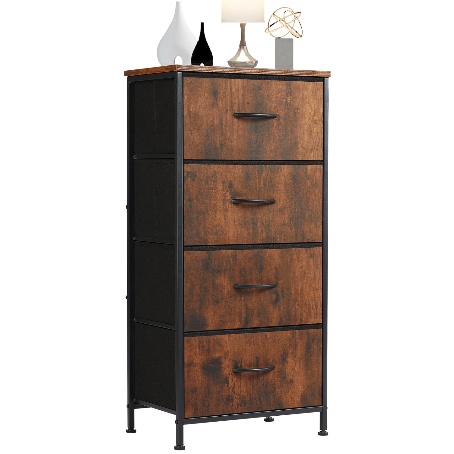 JHK Dresser With 4 Fabric Drawers Nightstand Steel Frame