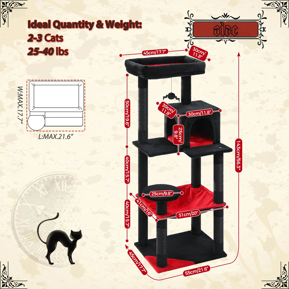 PAWZ Road Gothic 5-Tier Cat Tree Tower with Hammock And Sisal Scratcher