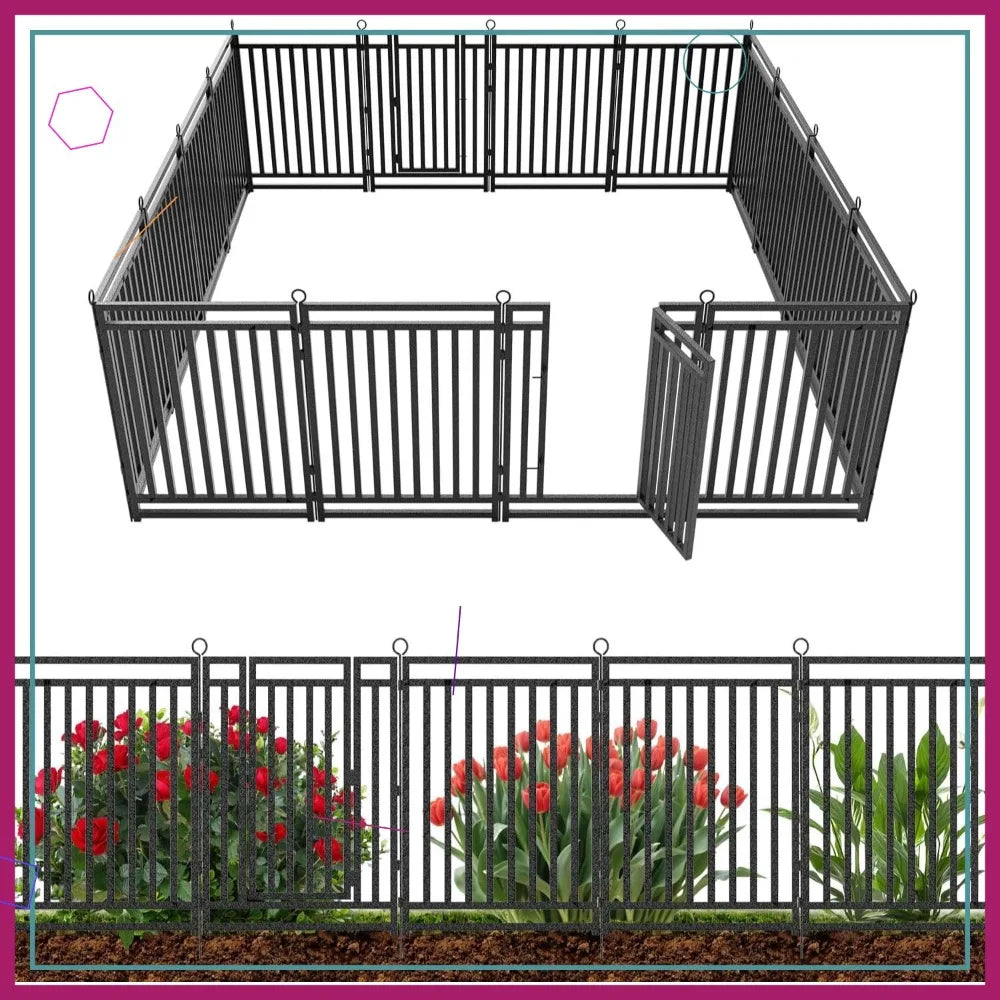 Rustproof Metal Garden Fence No Dig 14 Panels And 2 Gates For Yard