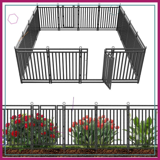 Rustproof Metal Garden Fence No Dig 14 Panels And 2 Gates For Yard