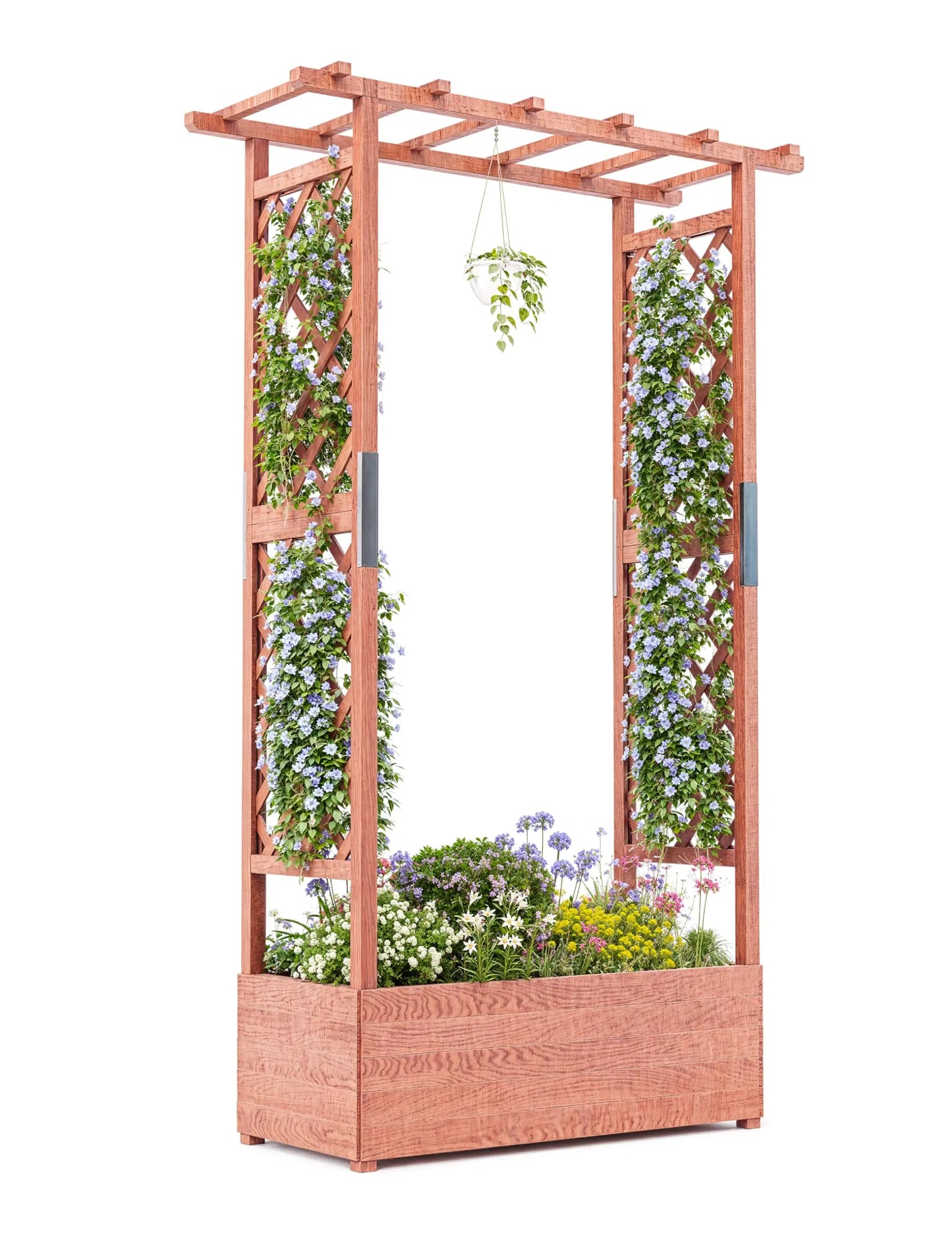 HiMISS Wooden Raised Garden Bed With Trellis Canopy Drainage