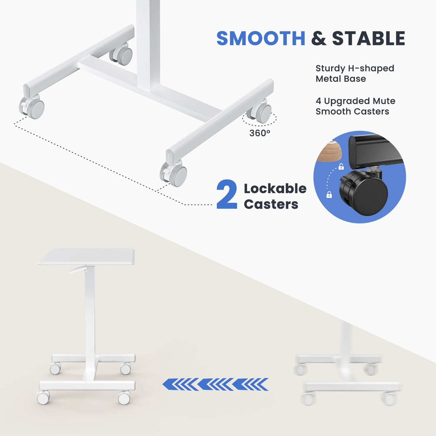 JHK Mobile Small Standing Desk Portable Laptop Height Adjustable Table