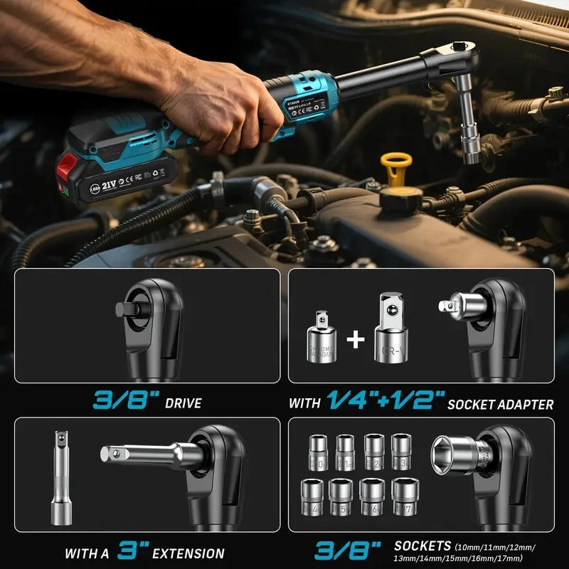 Seesii 21V Cordless Extended Electric Ratchet Wrench