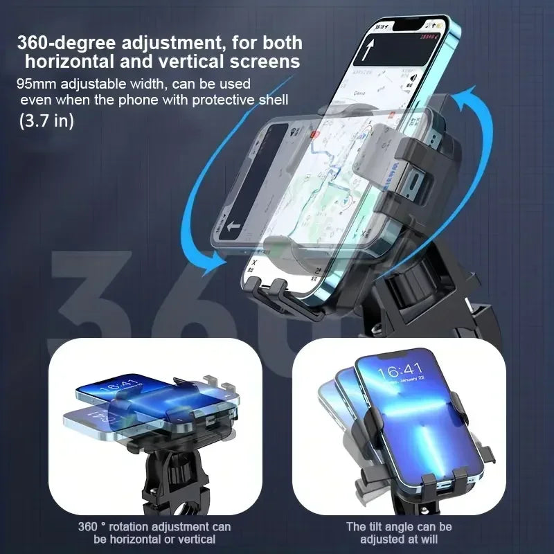 Anti-slip Bike Phone Holder 360° Rotatable Adjustable Phone Mount Bracket for Outdoor Bicycles and Mountain Bikes