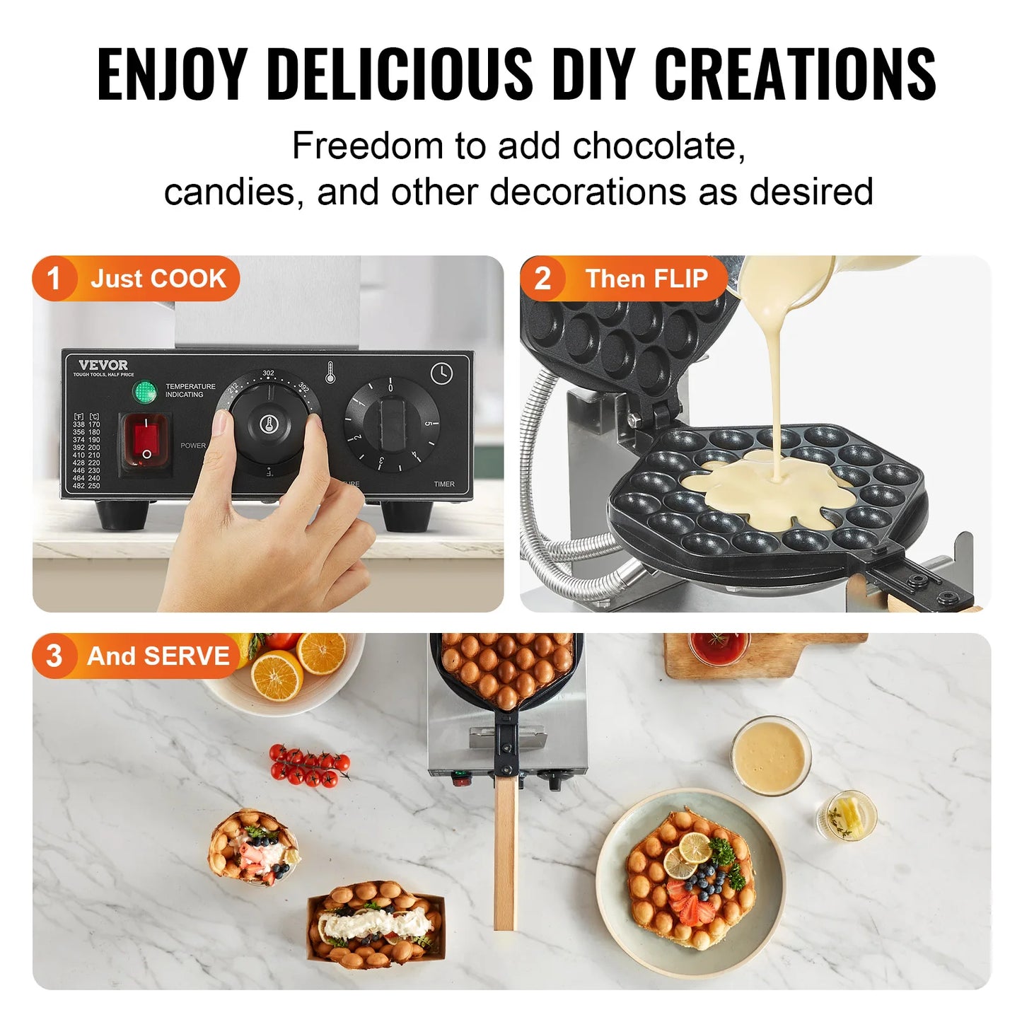 SucceBuy Commercial Egg Bubble Waffle Maker 1400W Rotatable