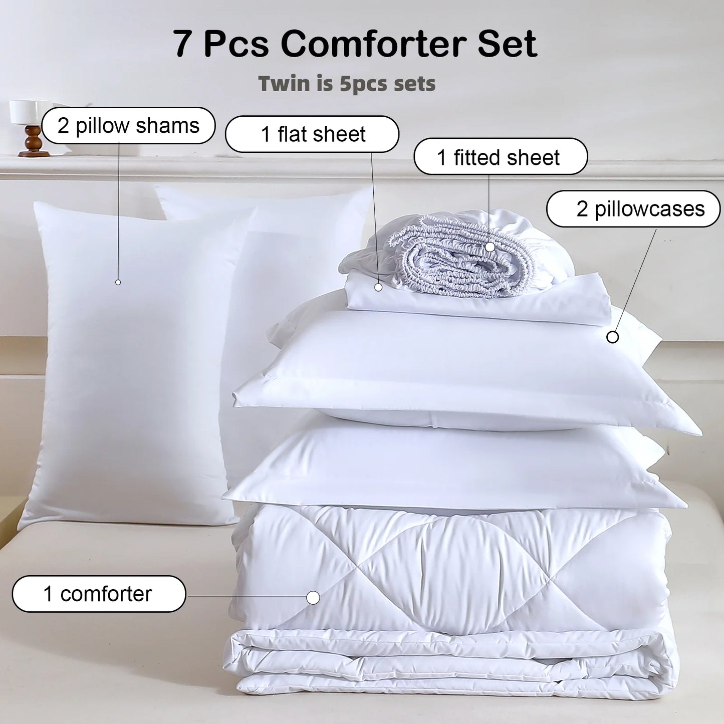 easYum 7-Piece Bedding Set With Comforter Flat Fitted Sheets Pillowcases