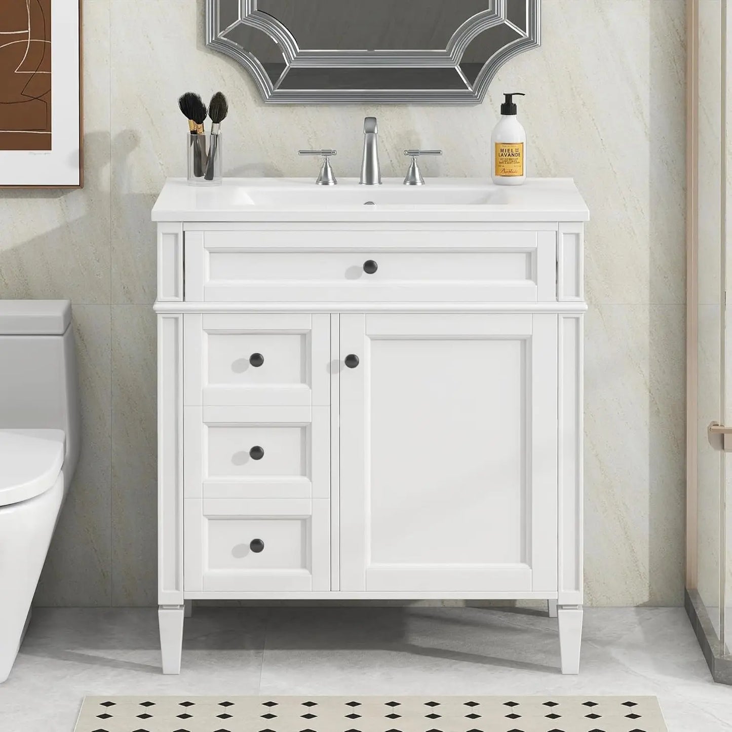Modern Freestanding Bathroom Vanity With Ceramic Sink And Drawers