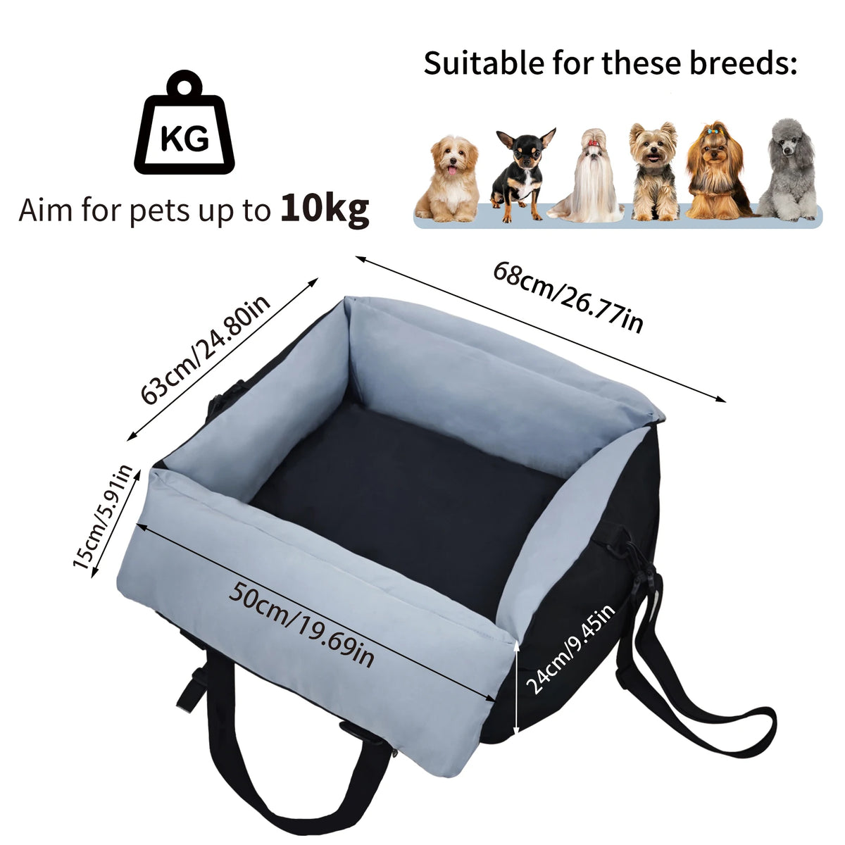 Borwart Portable Booster Pet Seat For Dogs Under 10kg