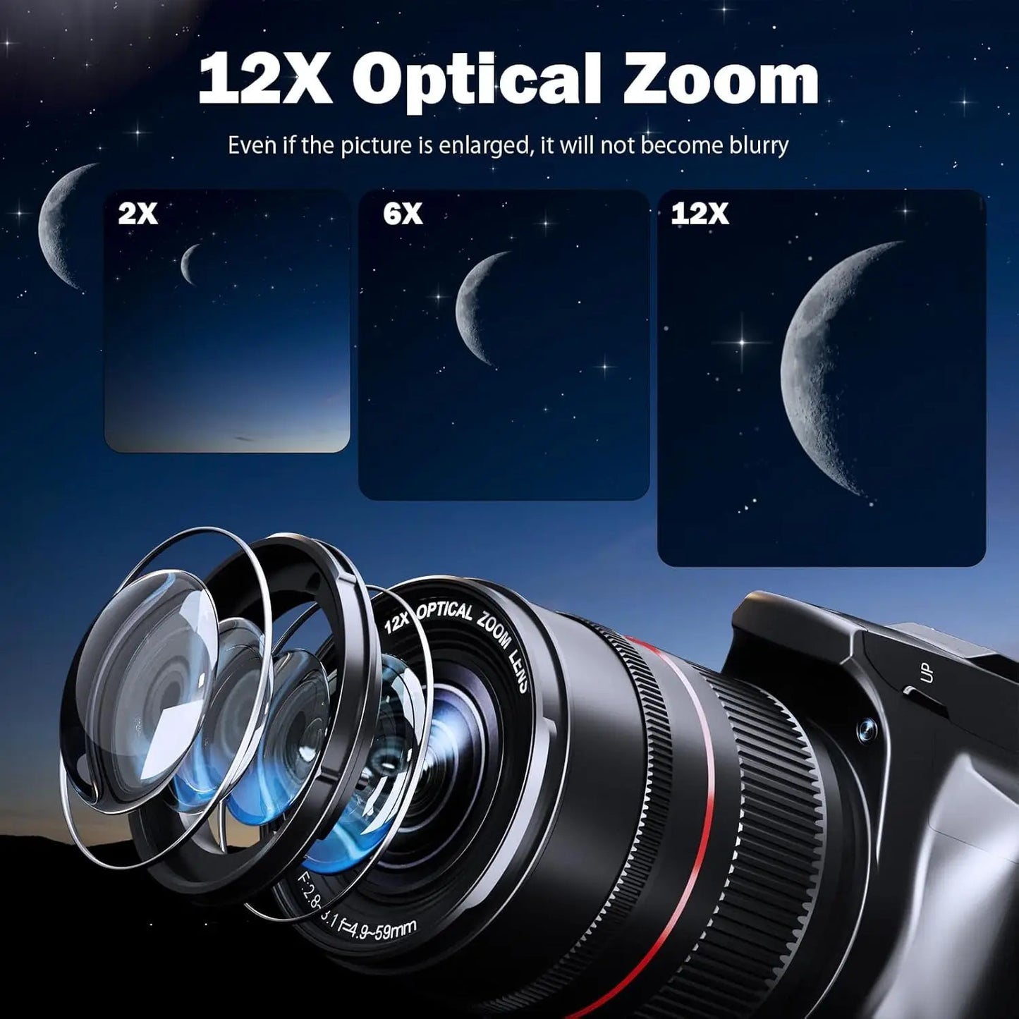 4K Digital Cameras for Photography & Vlogging,72MP WiFi Touch Screen Vlogging Camera,4K Video Camera,12X Optical Zoom,with Flash