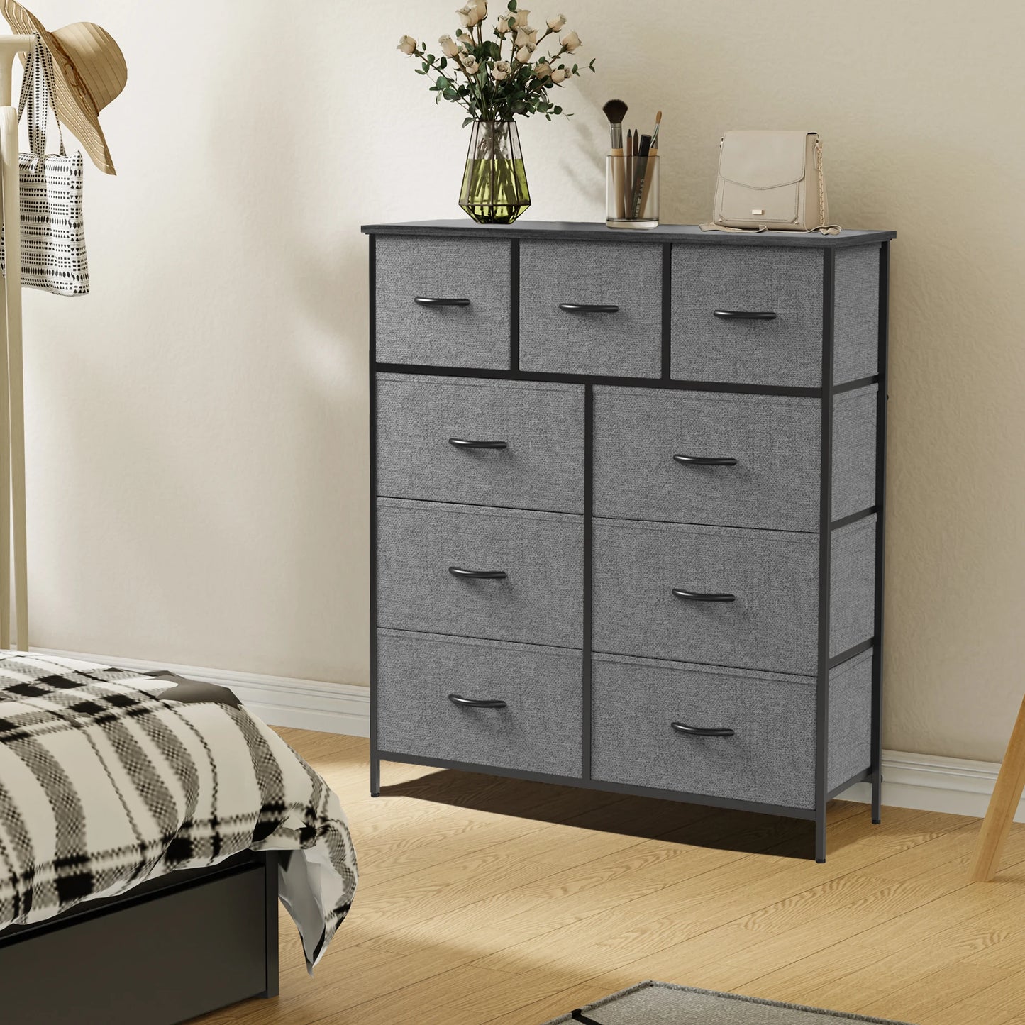 JHK Bedroom Dresser With 9 Fabric Storage Drawers Wardrobe