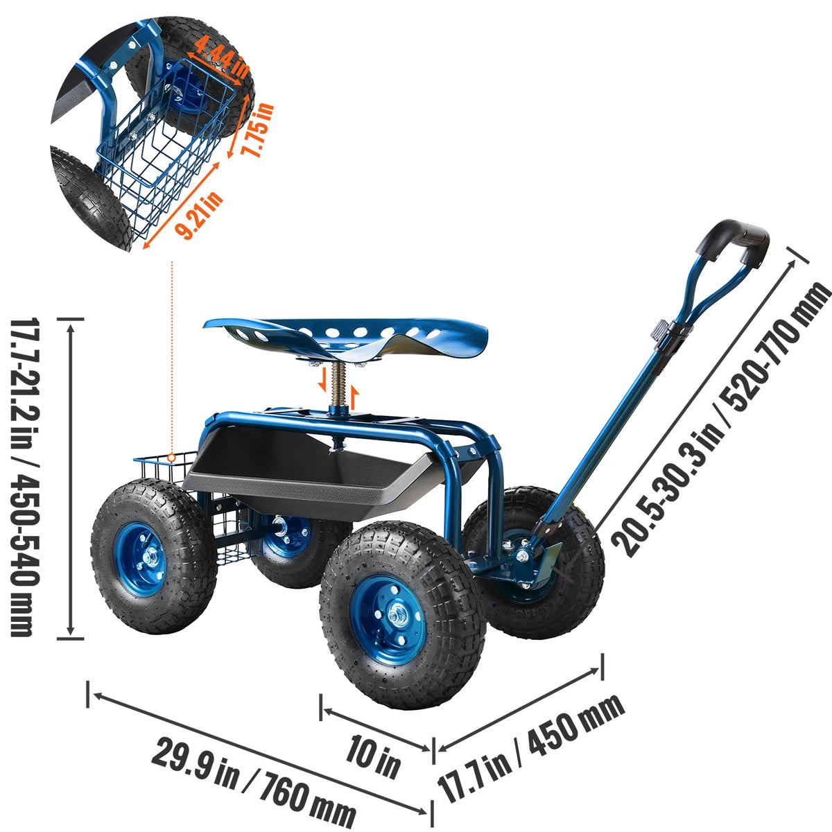 SucceBuy Garden Cart Rolling Workseat With Swivel Seat