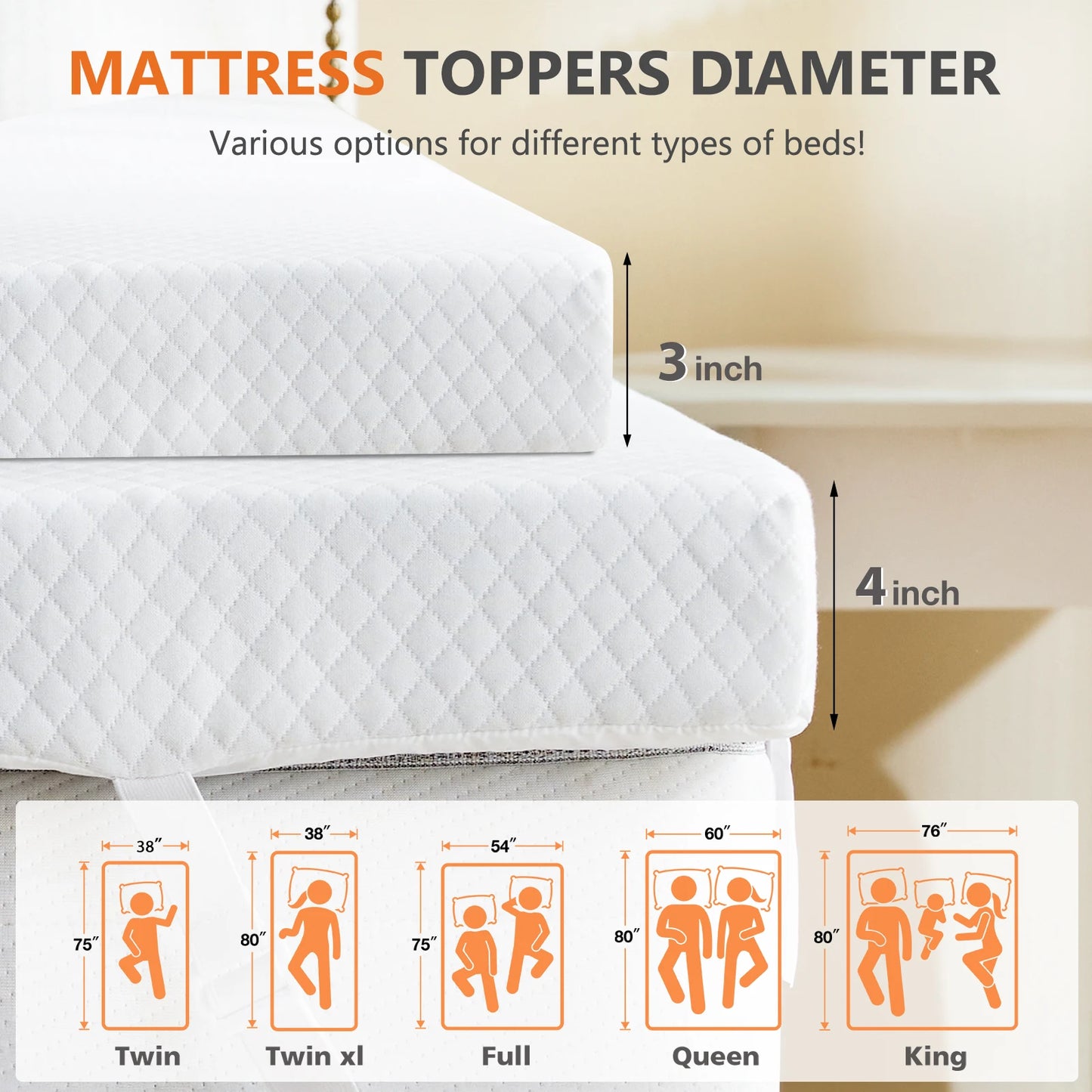 JHK 4 Inch Memory Foam Mattress Topper With Cooling Gel