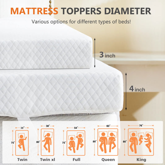 JHK 4 Inch Memory Foam Mattress Topper With Cooling Gel