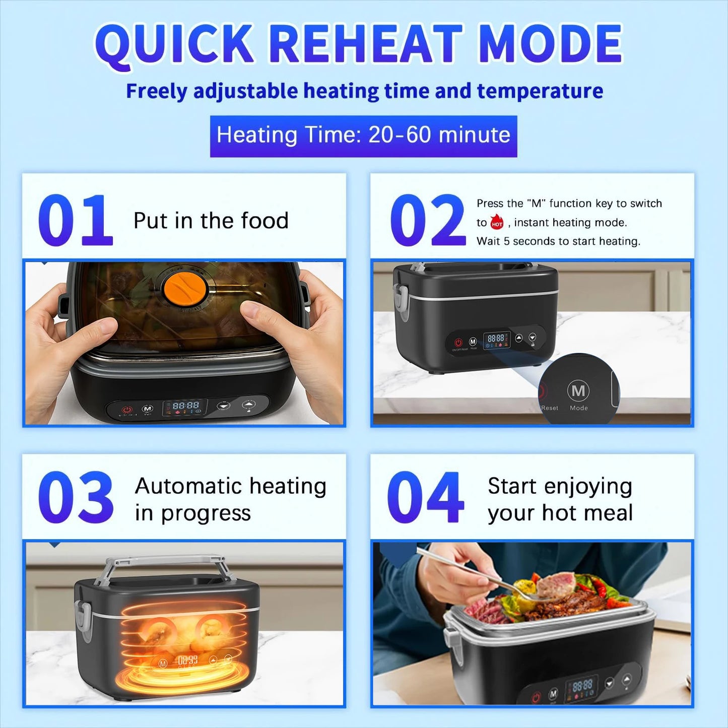 12000mAh Wireless Lunch Box Heater With Auto Temperature Control