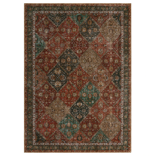 Machine Washable Polyester Geometric Moroccan Trellis Rug Low Pile Vintage