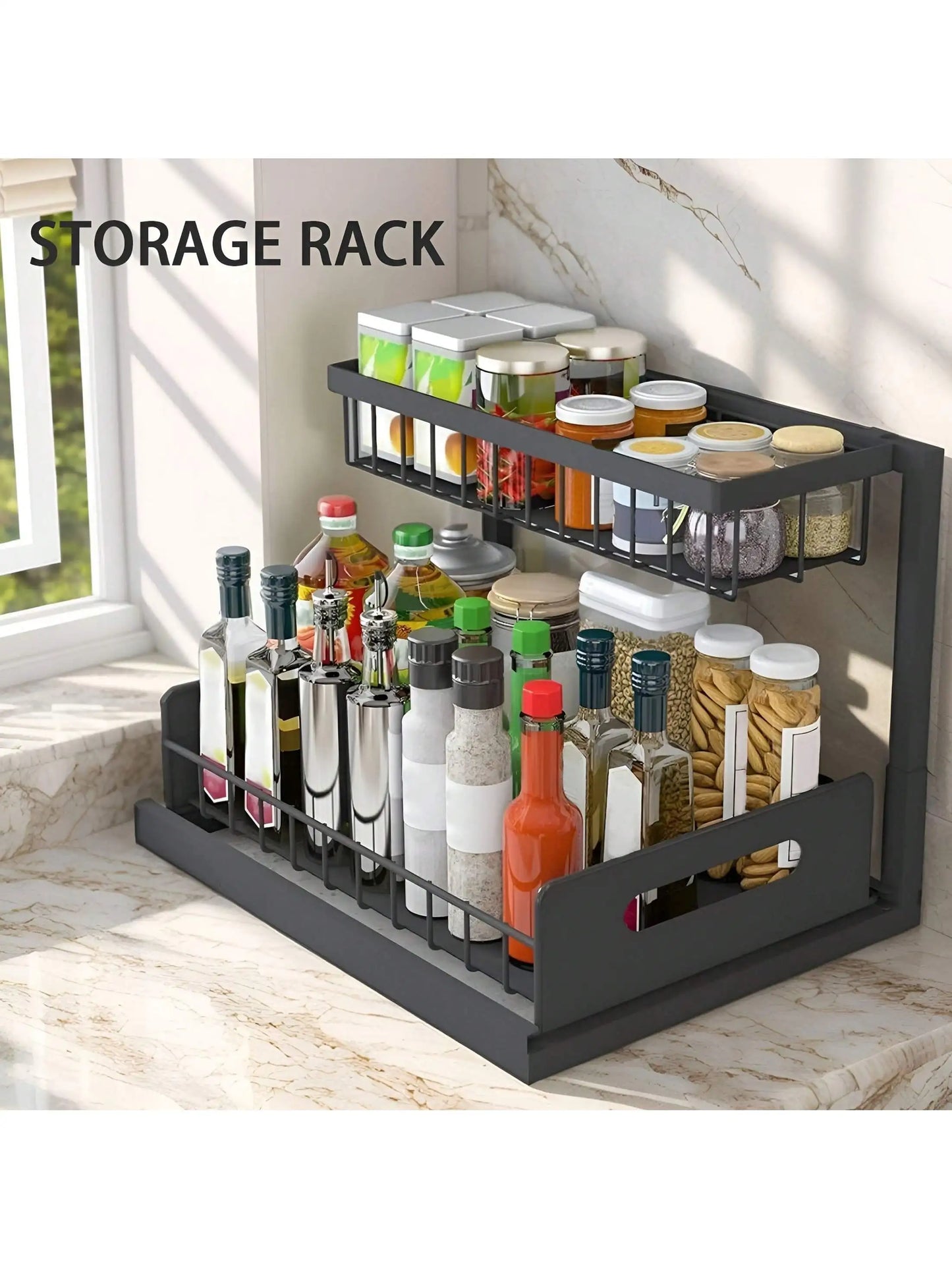 Two-Tier Under-Sink Organizer Rack for Cabinets and Bathrooms