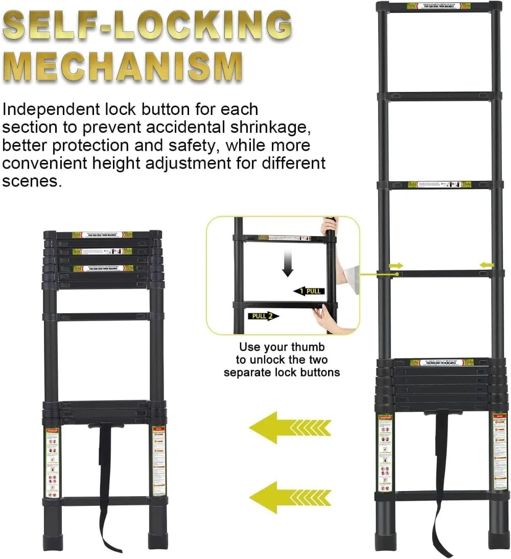 Telescoping Ladder Aluminum Portable Extension Lightweight Home Use