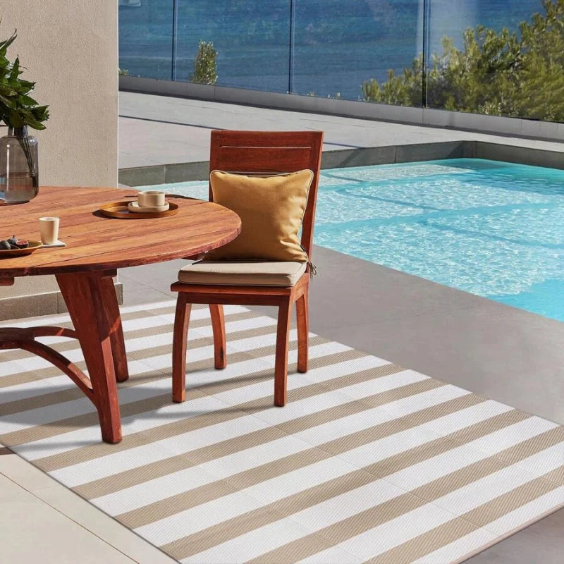 Outdoor Waterproof Patio Rug Reversible Stripe Pattern