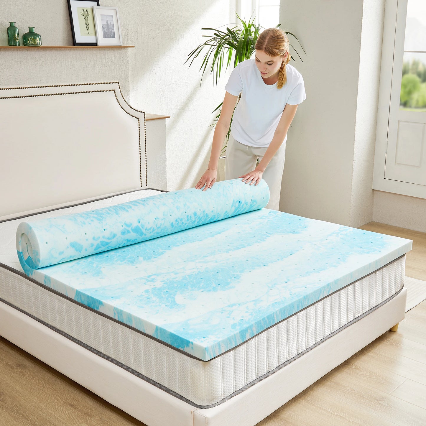 JHK Gel Memory Foam Mattress Topper Cooling Sleep Enhancer