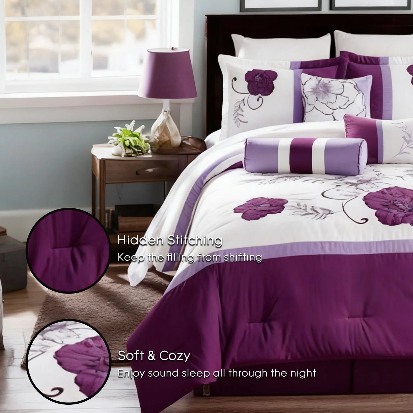 Sandra Floral Microfiber Comforter Set Queen Size Bedding