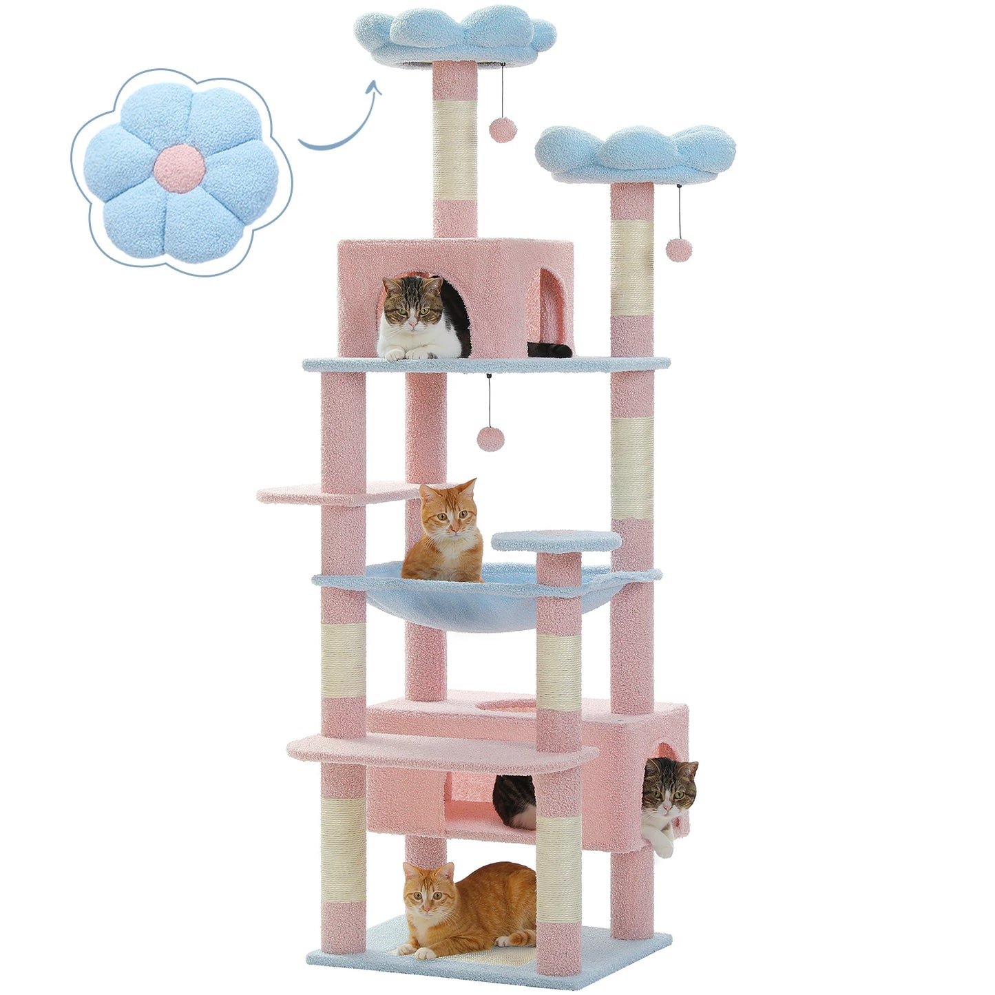 PETEPELA 184cm Large Cat Tree Tower With Sisal Scratching Posts