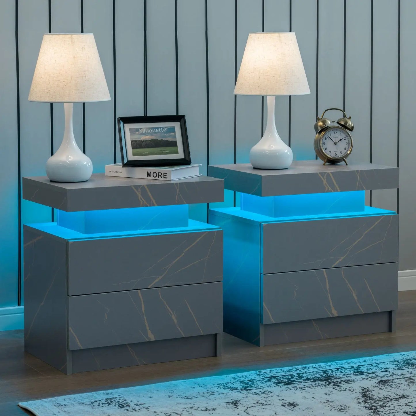 Cubehom LED Nightstand Set Of 2 With Drawers Bedside Table