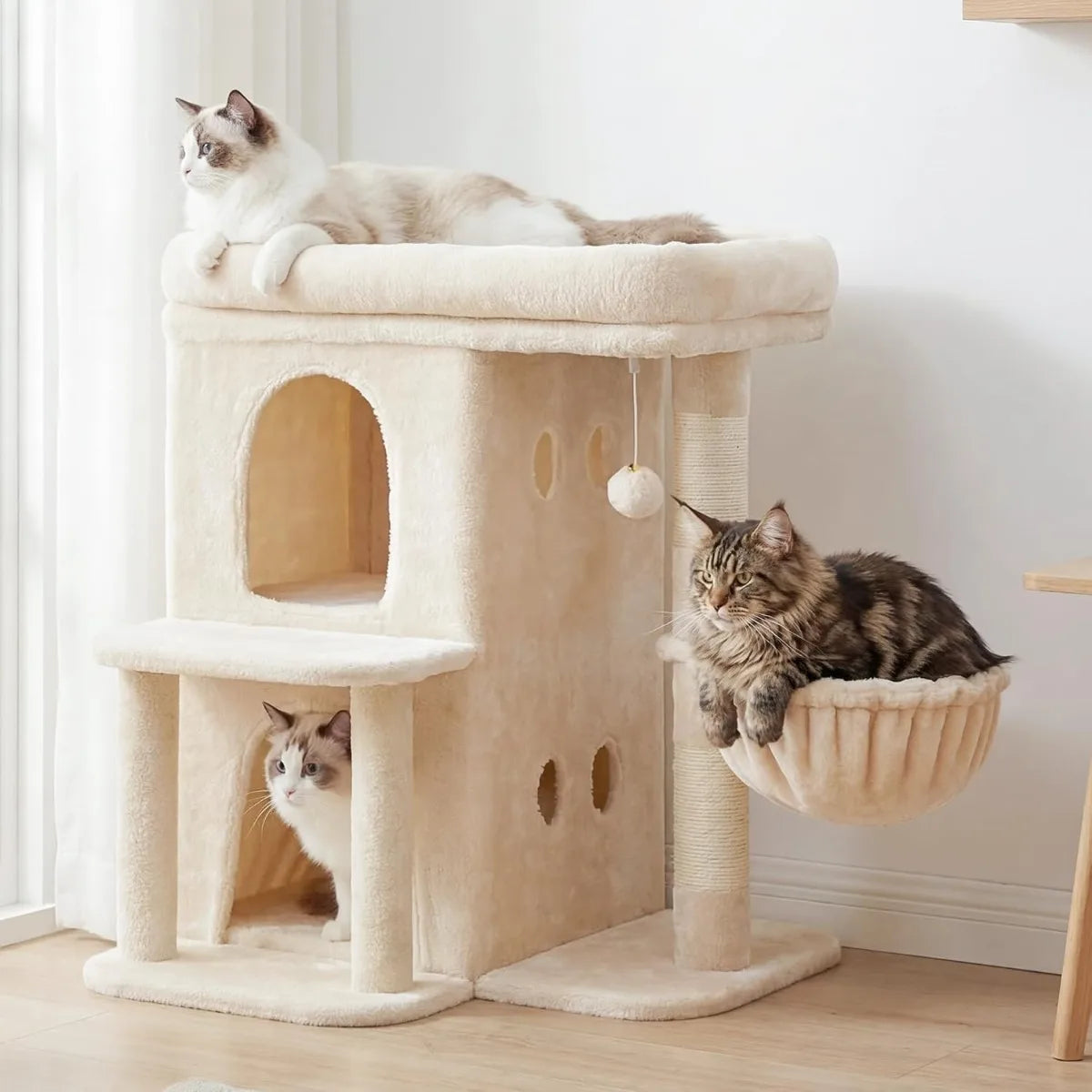 NBVCX Cat Tower With Perch Dual Condos And Sisal Posts