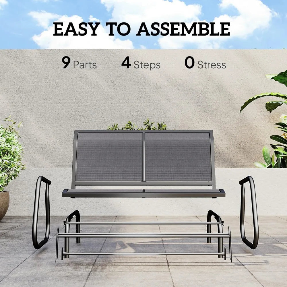 Outdoor Glider Bench With Powder Coated Steel Frame For Backyard