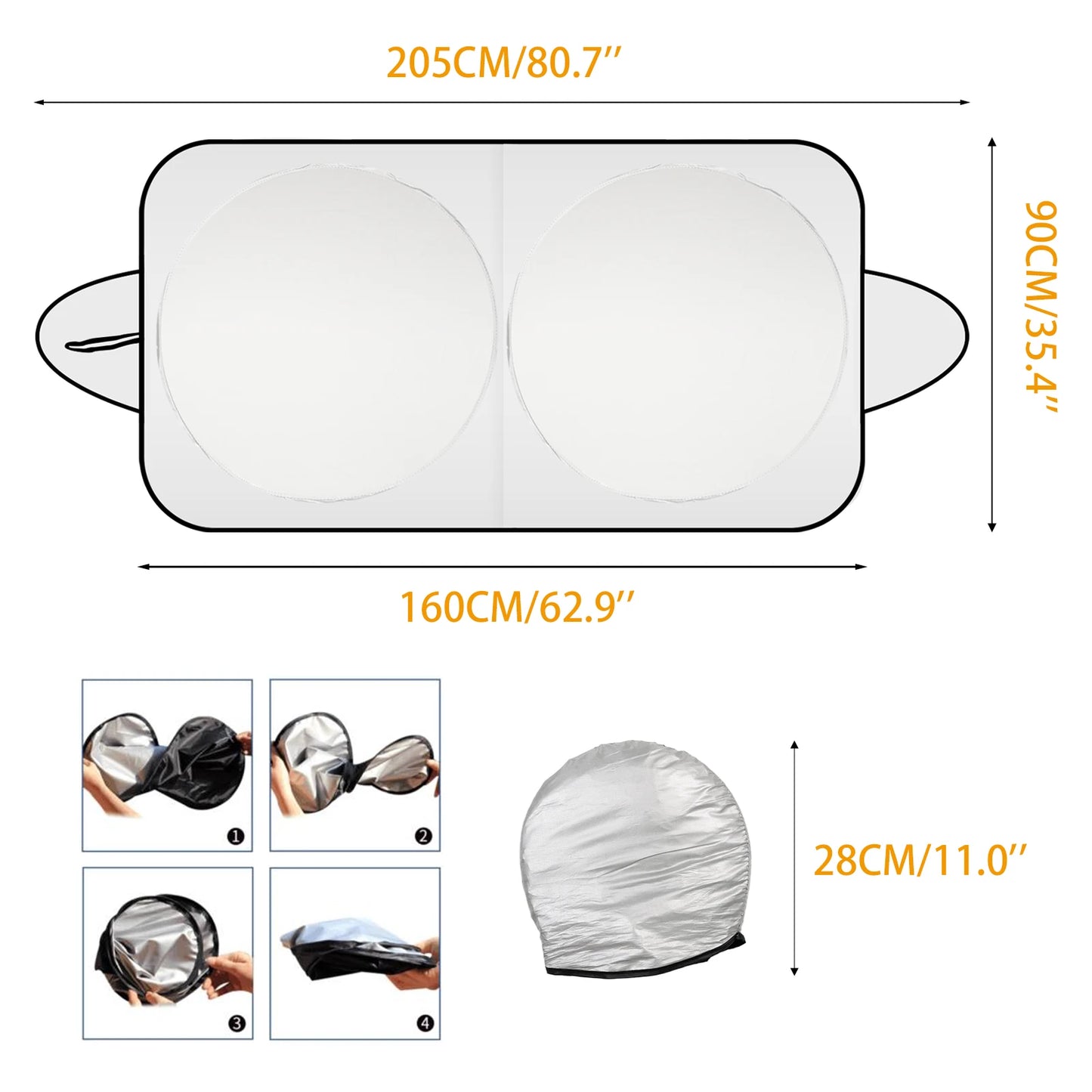 XUKEY Foldable Car Windshield Sunshade UV Reflective Front Window Protector