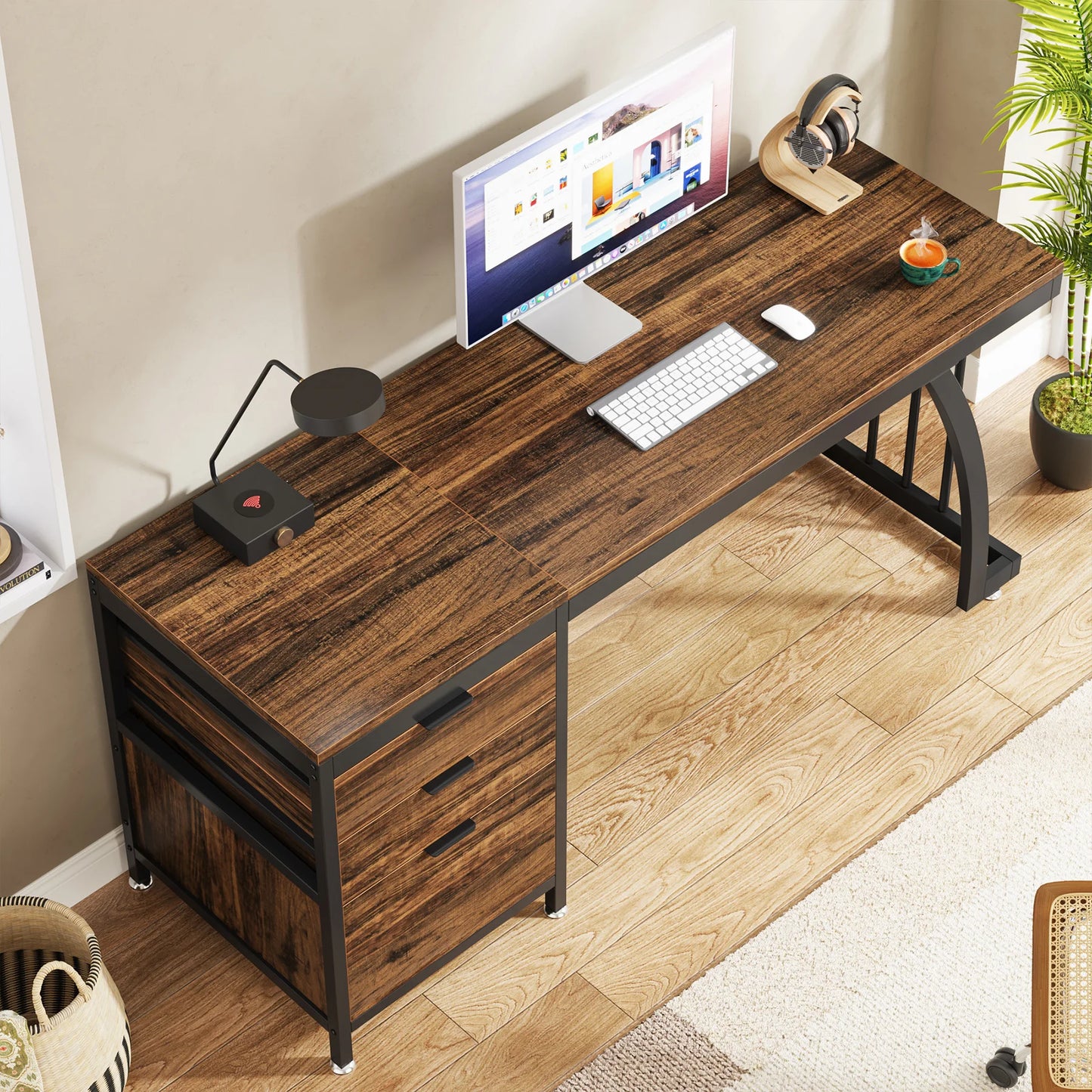 Tribesigns Computer Desk With Three Drawers Industrial Study Table