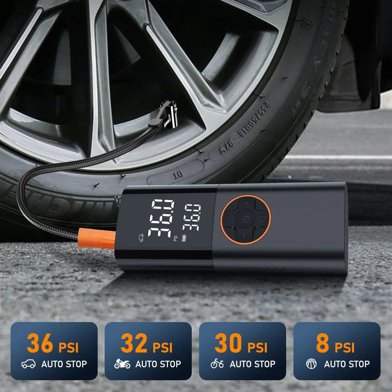 Portable Tire Inflator Air Compressor With LED Light And Pressure Gauge