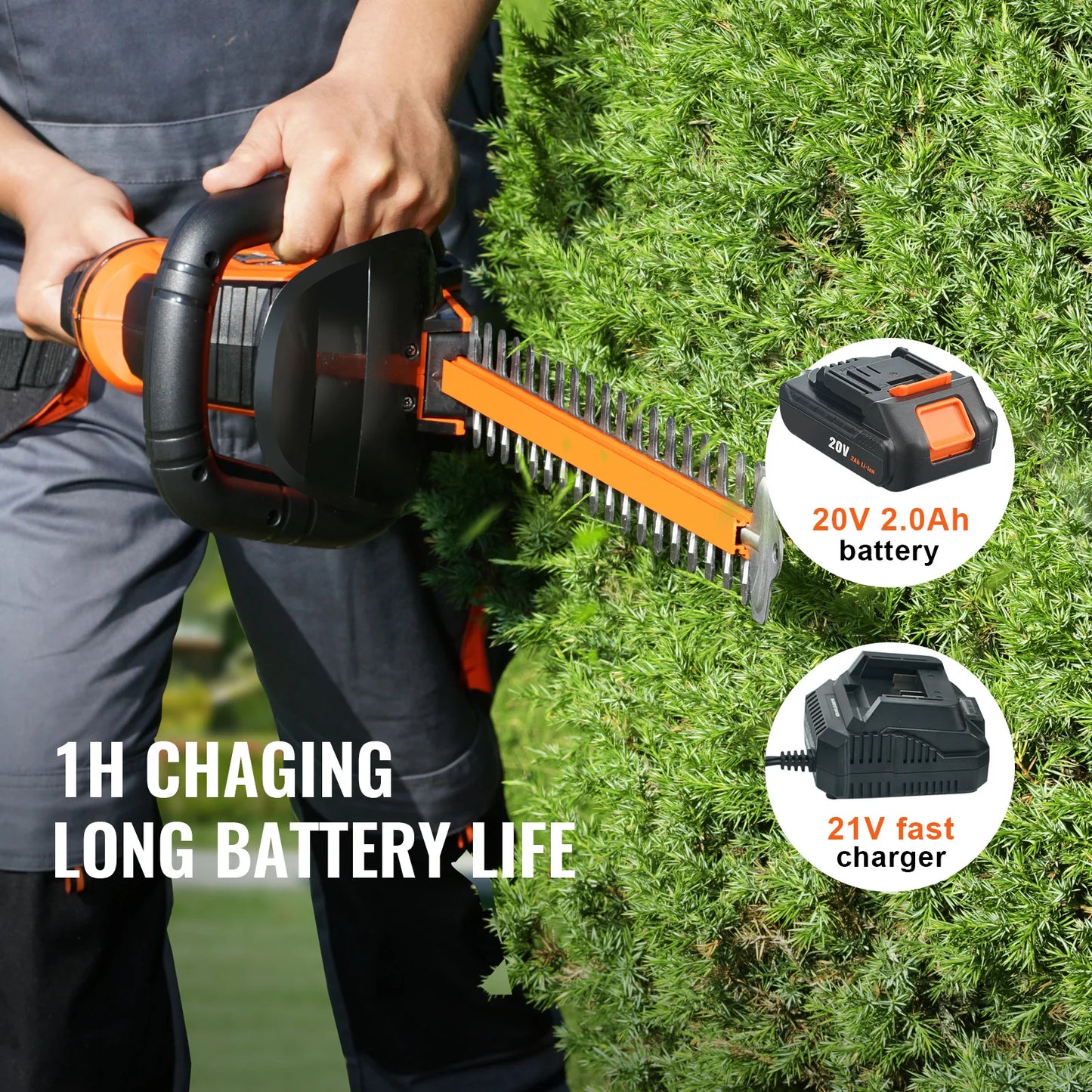 SucceBuy 20V Cordless Hedge Trimmer Kit With Blade Cover