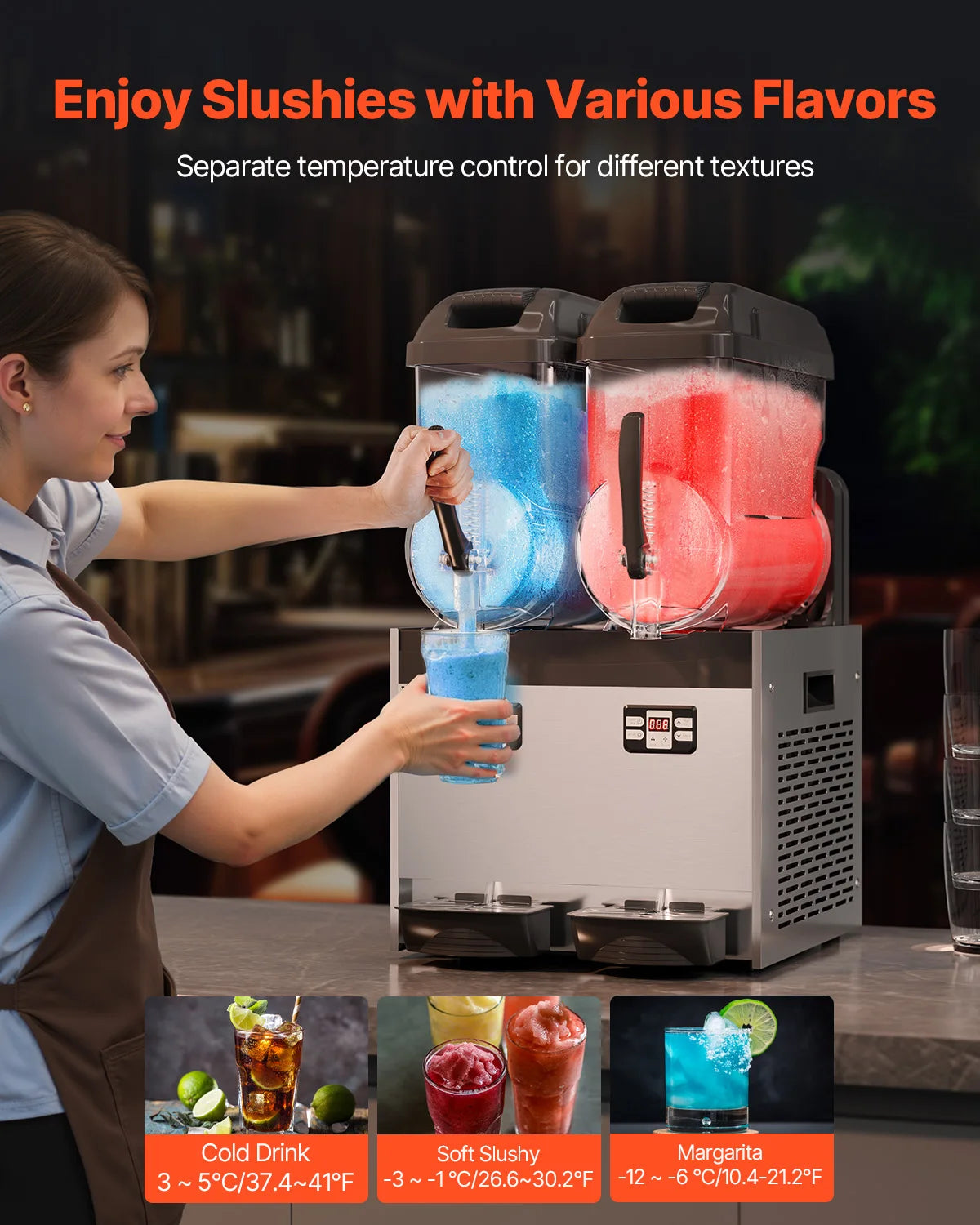 VEVOR Slushy Machine 3-36L Dual Tanks Stainless Steel