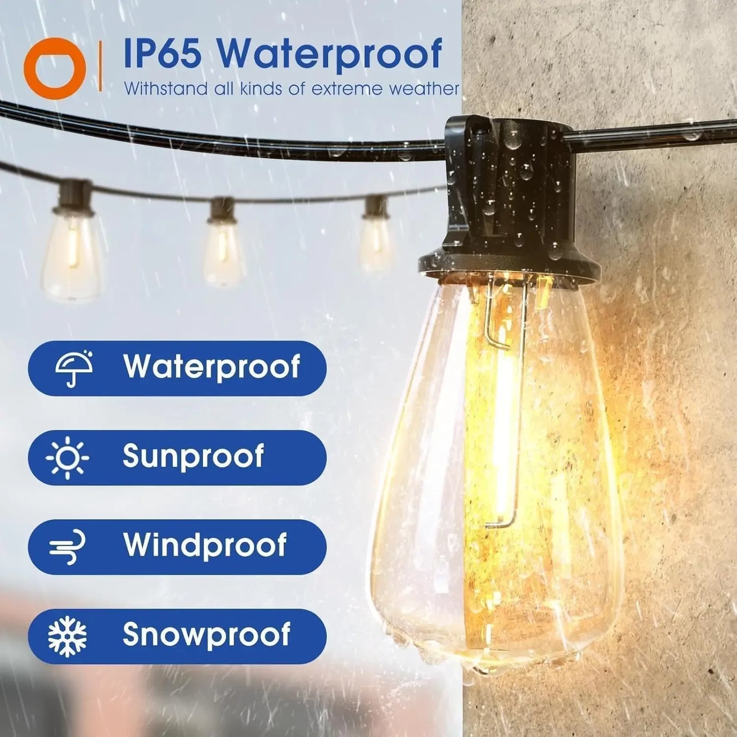 MIMIRGB 12V LED Outdoor String Lights Waterproof Dimmable Bulbs