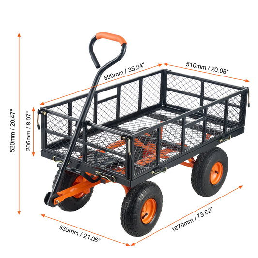 SucceBuy Sturdy Metal Garden Cart And Utility Work Wagon