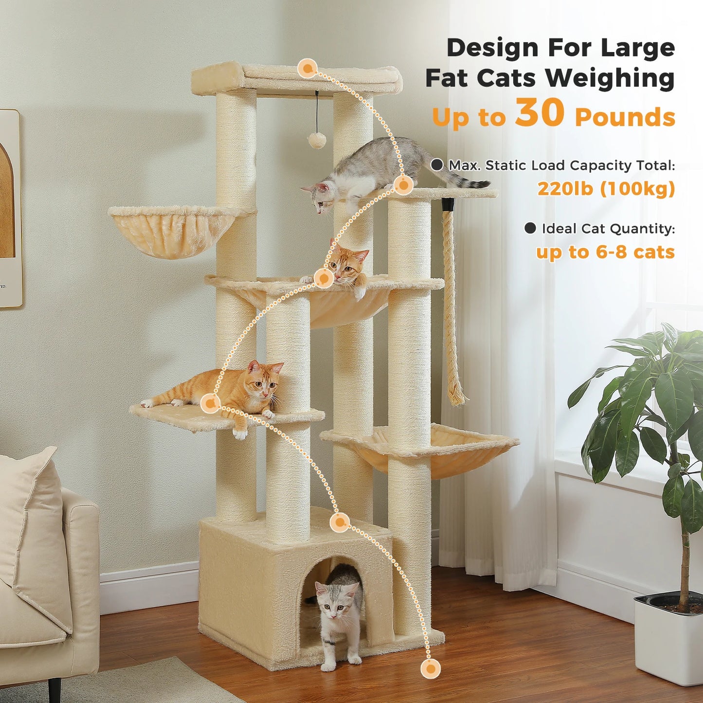PAWZ Road Large Cat Tree Tower With Hammock And Levels