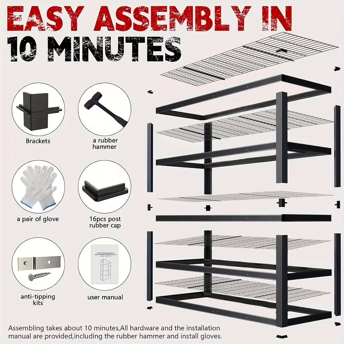 Iron Heavy-Duty Storage Rack 2000 Pound Per Shelf For Garage