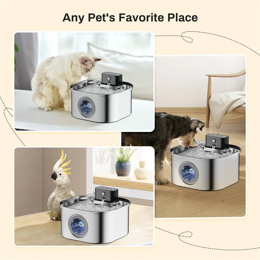 Wireless Stainless Steel Pet Water Fountain With Motion Sensor