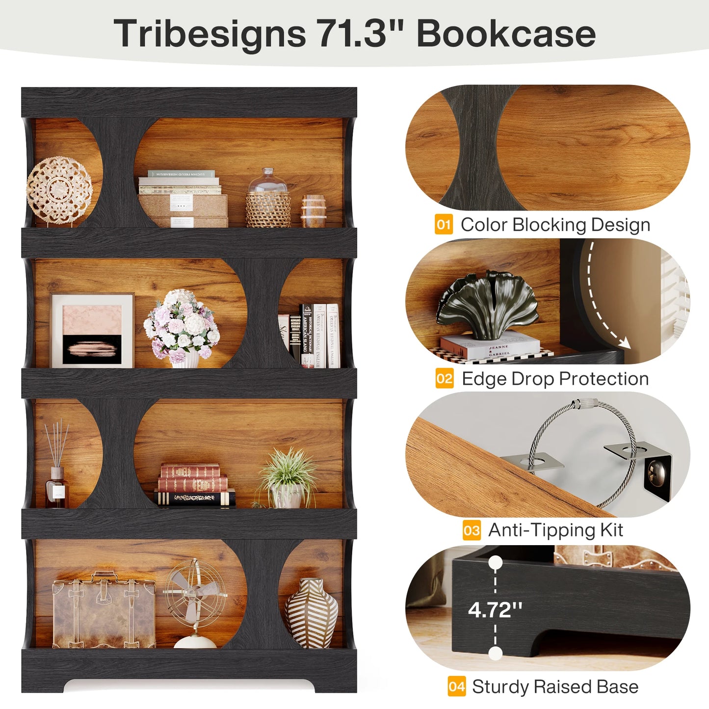 Tribesigns S Shaped 4-Tier Bookcase For Home Office Display