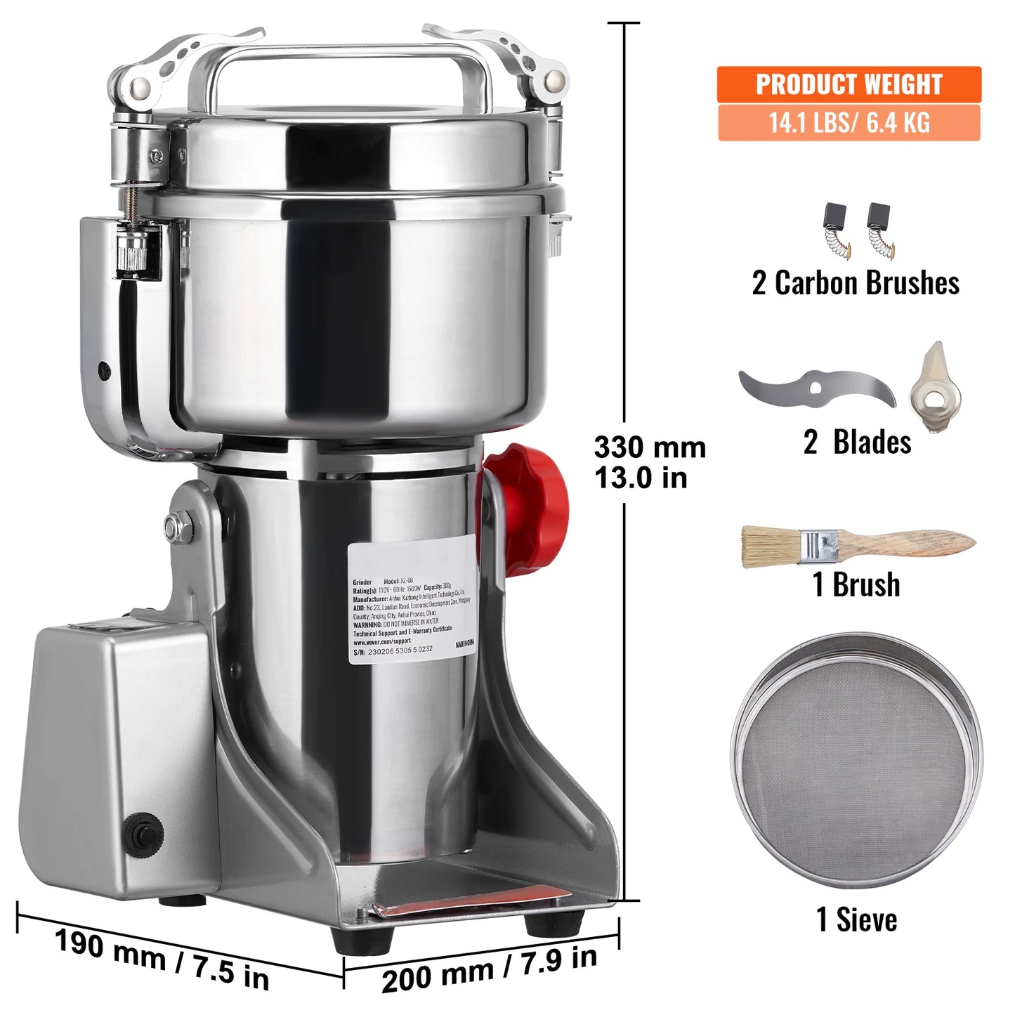 SucceBuy Electric Grain Mill Grinder 150-2500g For Dry Herbs