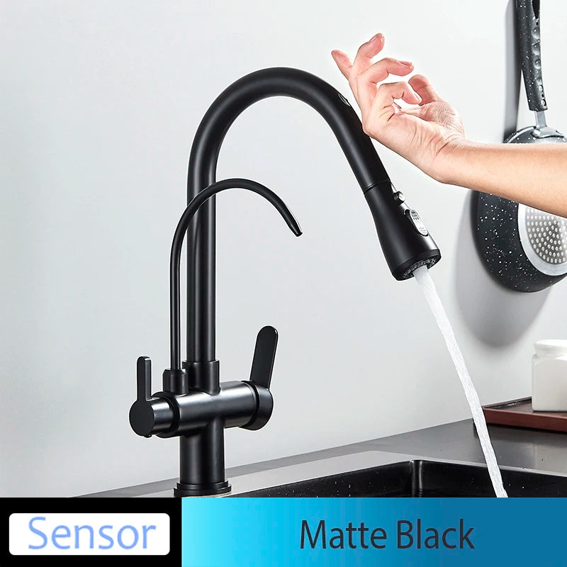 Onyzpily Deck Mounted Brass Dual Handle Kitchen Faucet