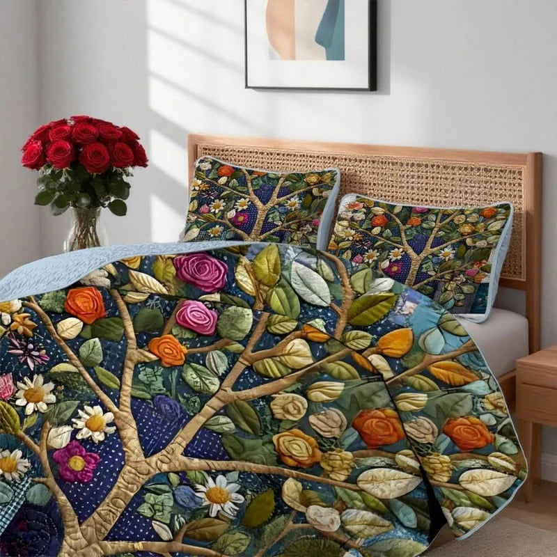 Artistic Tree Jacquard Quilt Set With Pillowcases