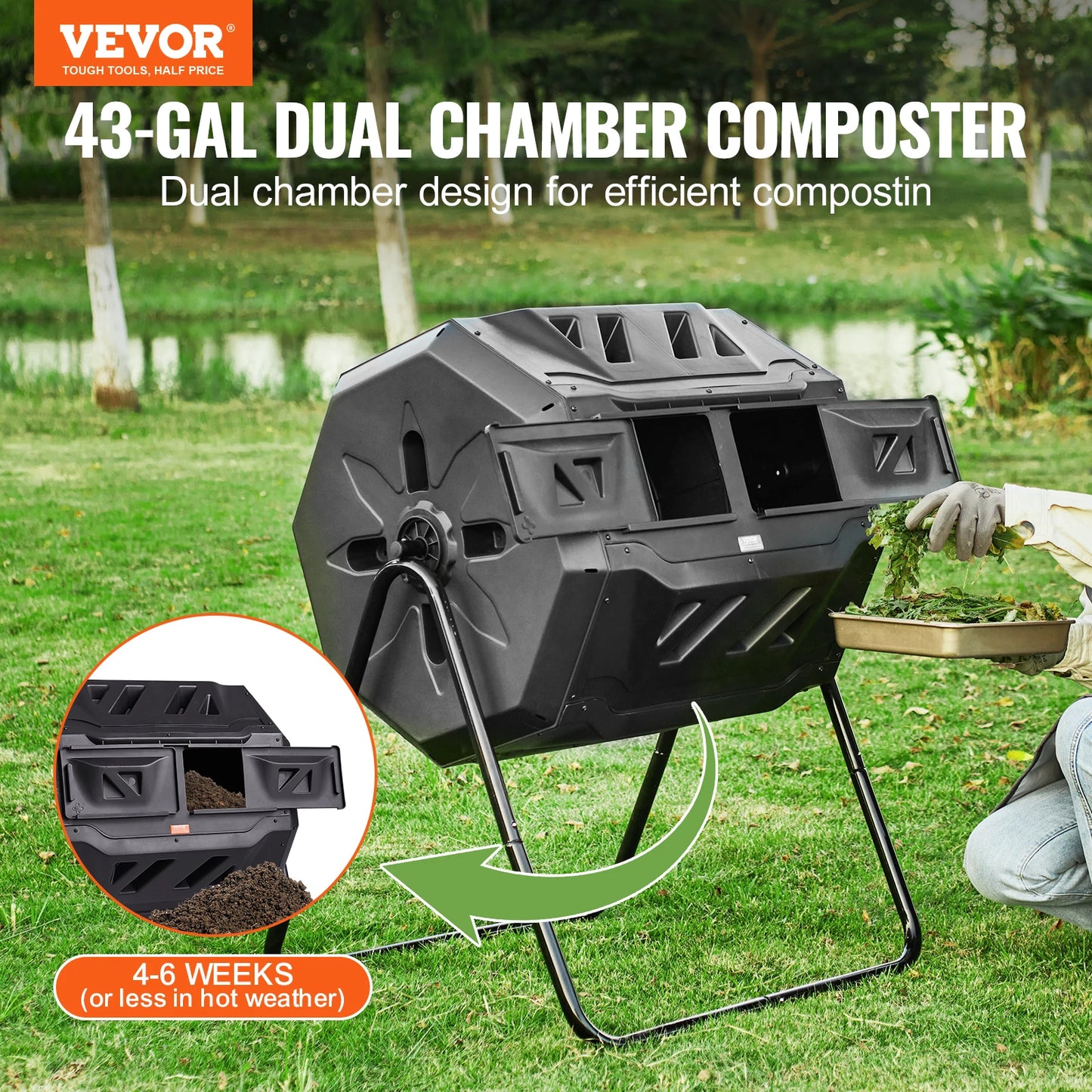 Tumbling Composter Dual Chamber Garden Bin For Easy Composting